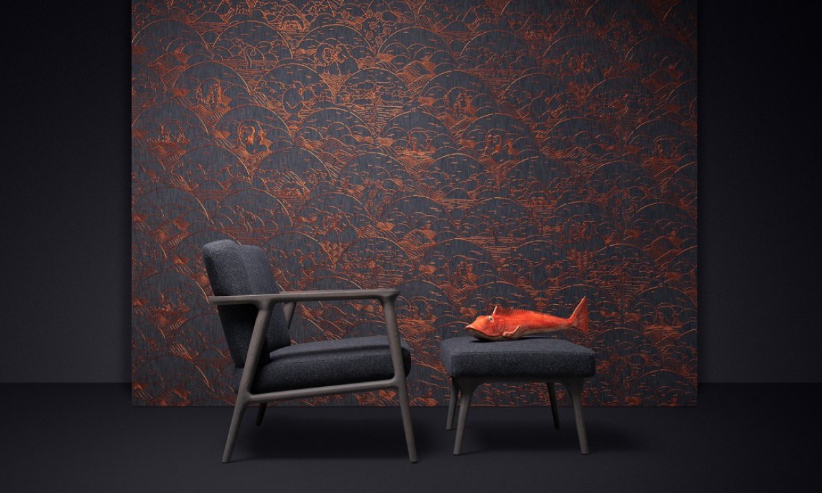 Moooi Wallcovering Tokyo Blue - Indigo Macaque MO3000 Copper